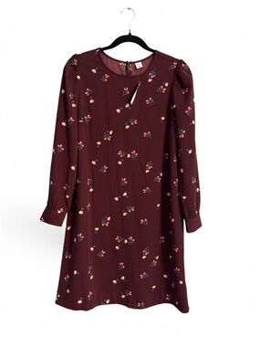 Old Navy Burgundy Floral Long Sleeve Shift Dress